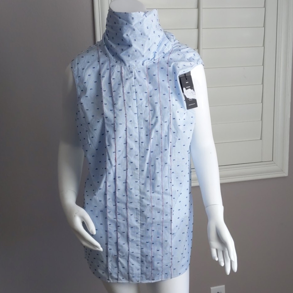 Vertigo Emma Pleated Striped Swiss Dot Blouse - Picture 6 of 8